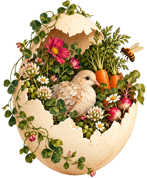 Dove chick in a garden egg, the illustration for Baeleigh Henshall, LMSW of Ala Therapy Collective, child and teen therapist in Enid, Oklahoma and online.
