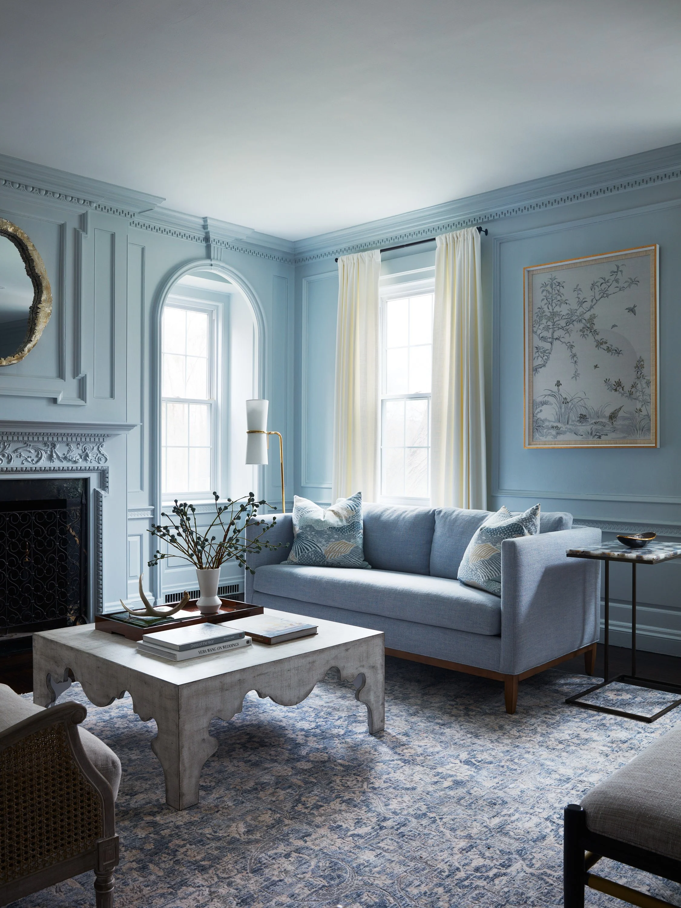 Living room drapery styling by Barrett Oswald Designs.