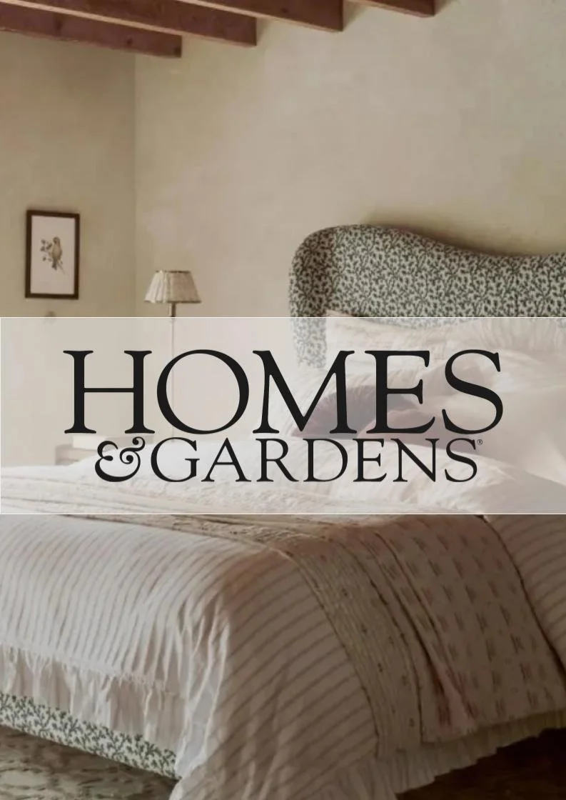 Spring bedding refresh with soft neutral linens and layered textures featured in Homes and Gardens article by Barrett Oswald Designs