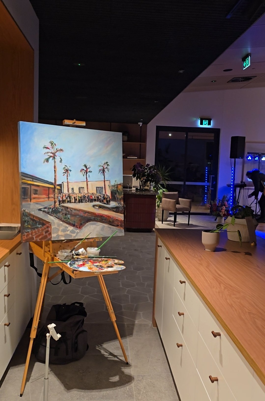 Live event painting created by Olga, impressionistic artwork of Clyde North clubhouse opening event in Melbourne