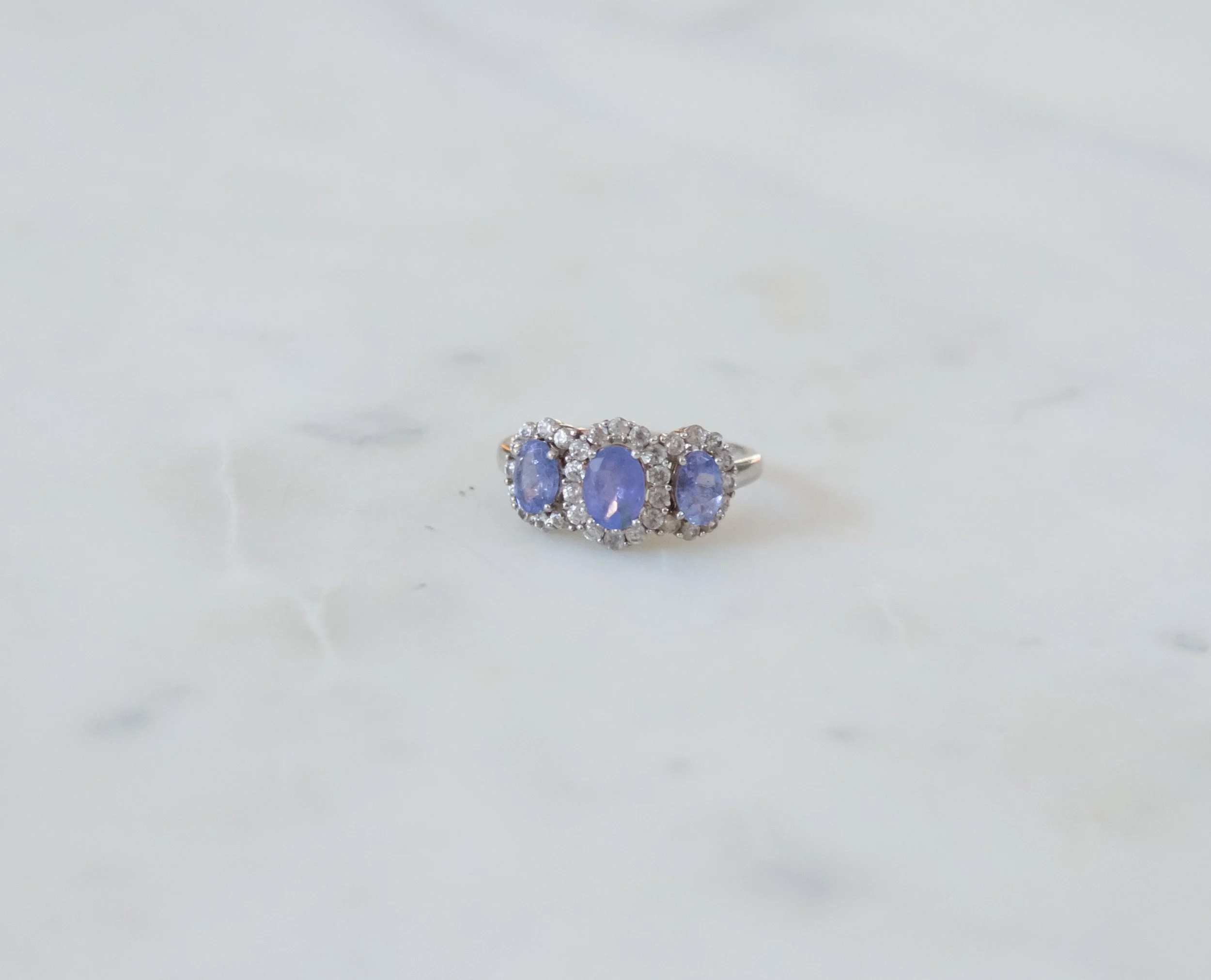 Sterling Silver 3-Stone Tanzanite & White Zircon Ring