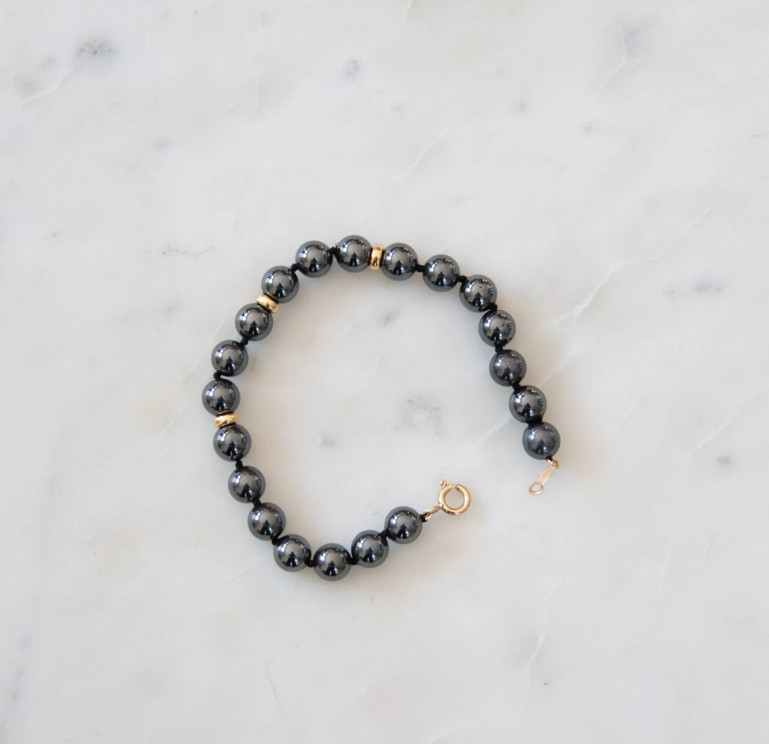 14K Yellow Gold and Hematite Bracelet