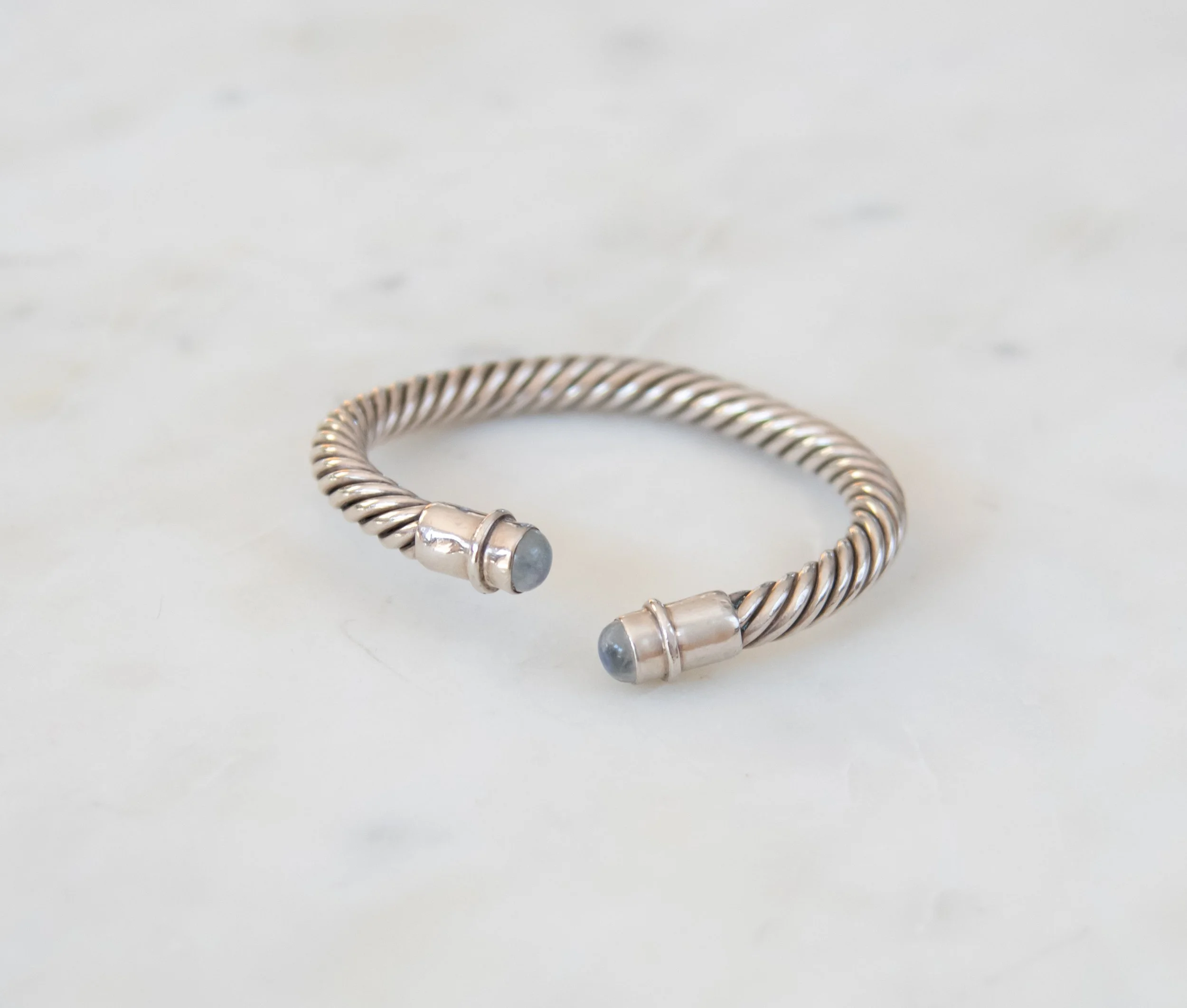 Sterling Silver Twisted Cuff with White Labradorite (Rainbow Moonstone)