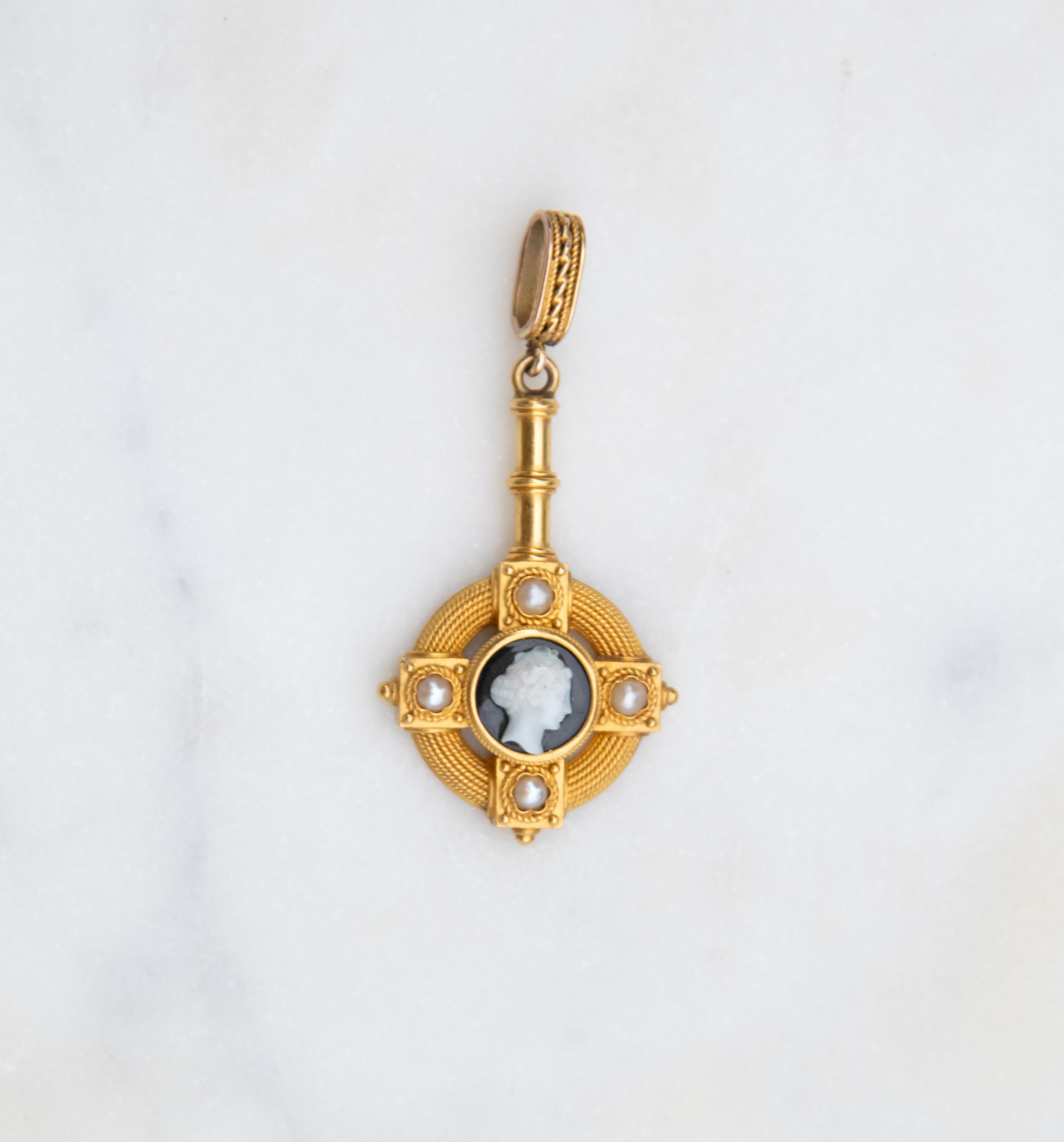 Antique 18K Cameo & Pearl Pendant