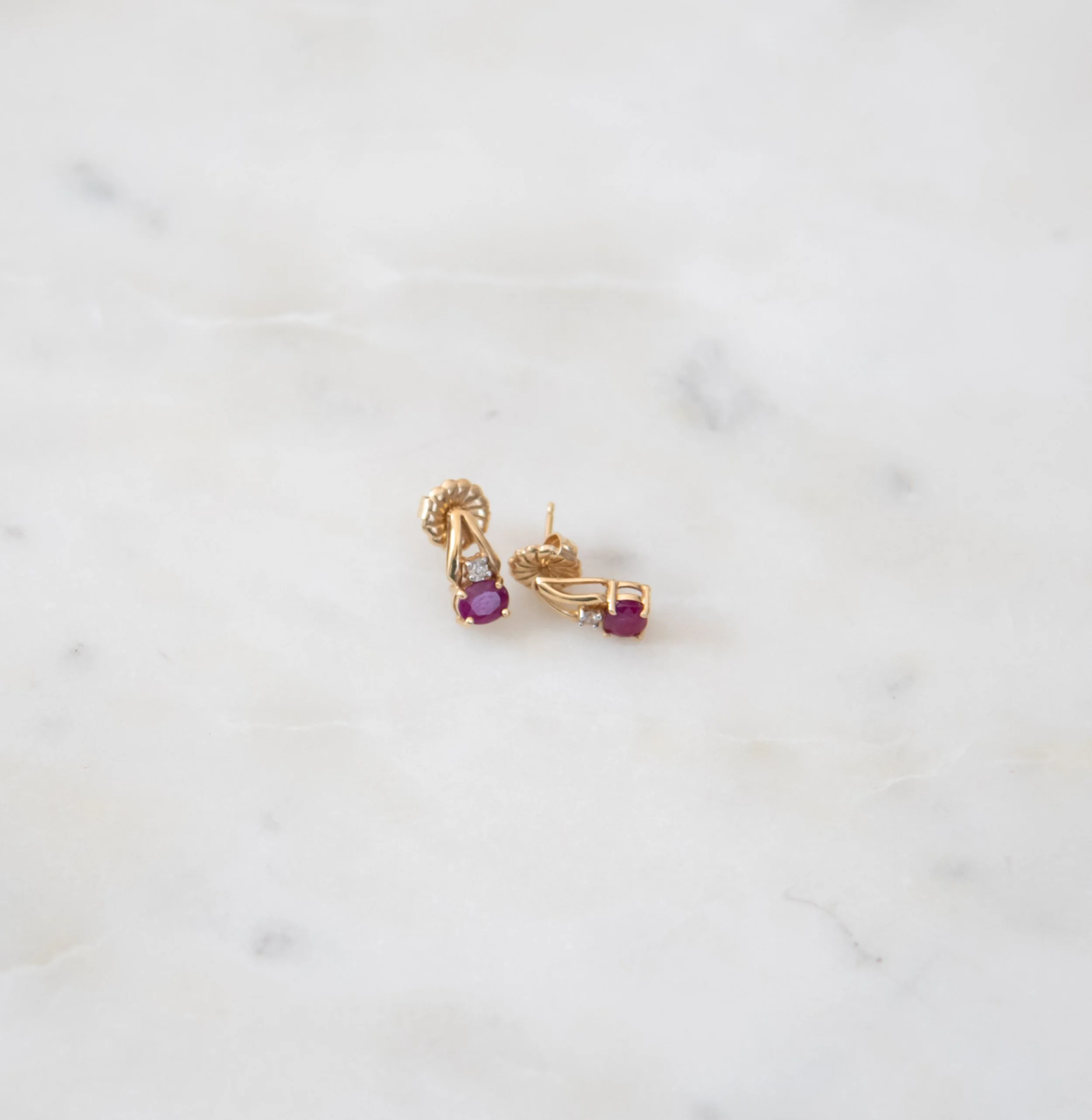 14K Yellow Gold Pear-Shaped Earrings with Ruby & Diamond Accents