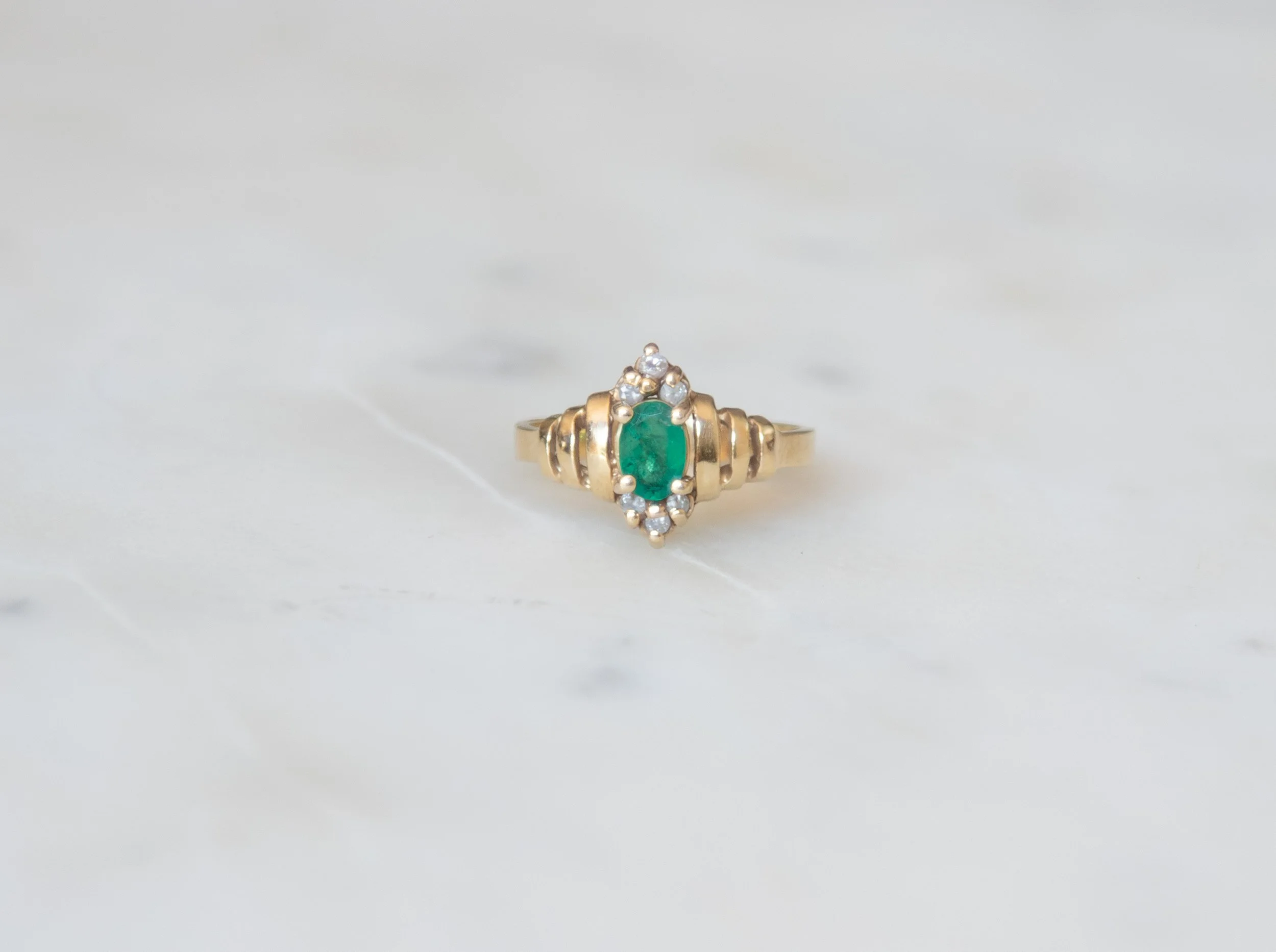 14K Yellow Gold Emerald & Diamond Ring
