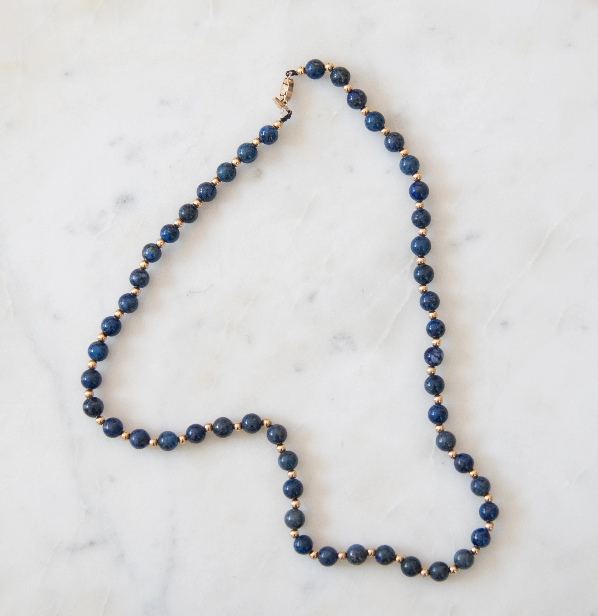 14K Yellow Gold & Lapis Lazuli Beaded Necklace