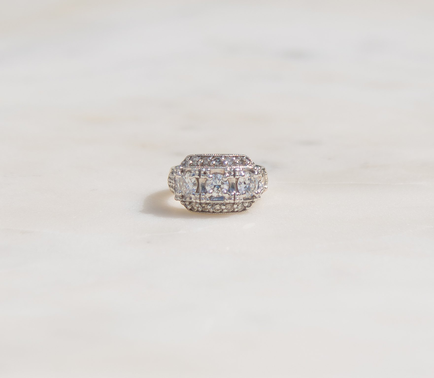 14K Art Deco East-to-West Diamond Ring