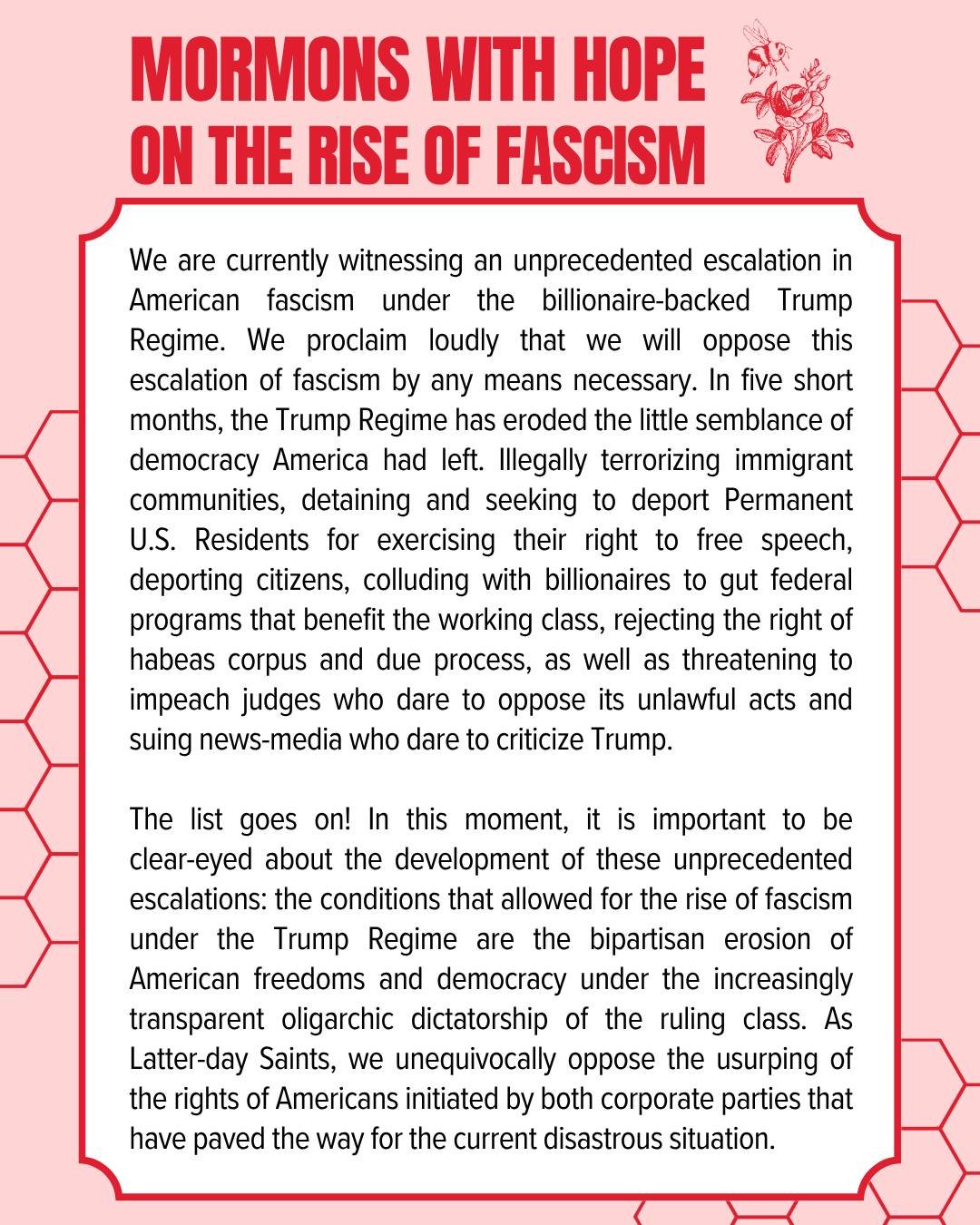 Our Statement on the rise of fascism under the Trump Regime.