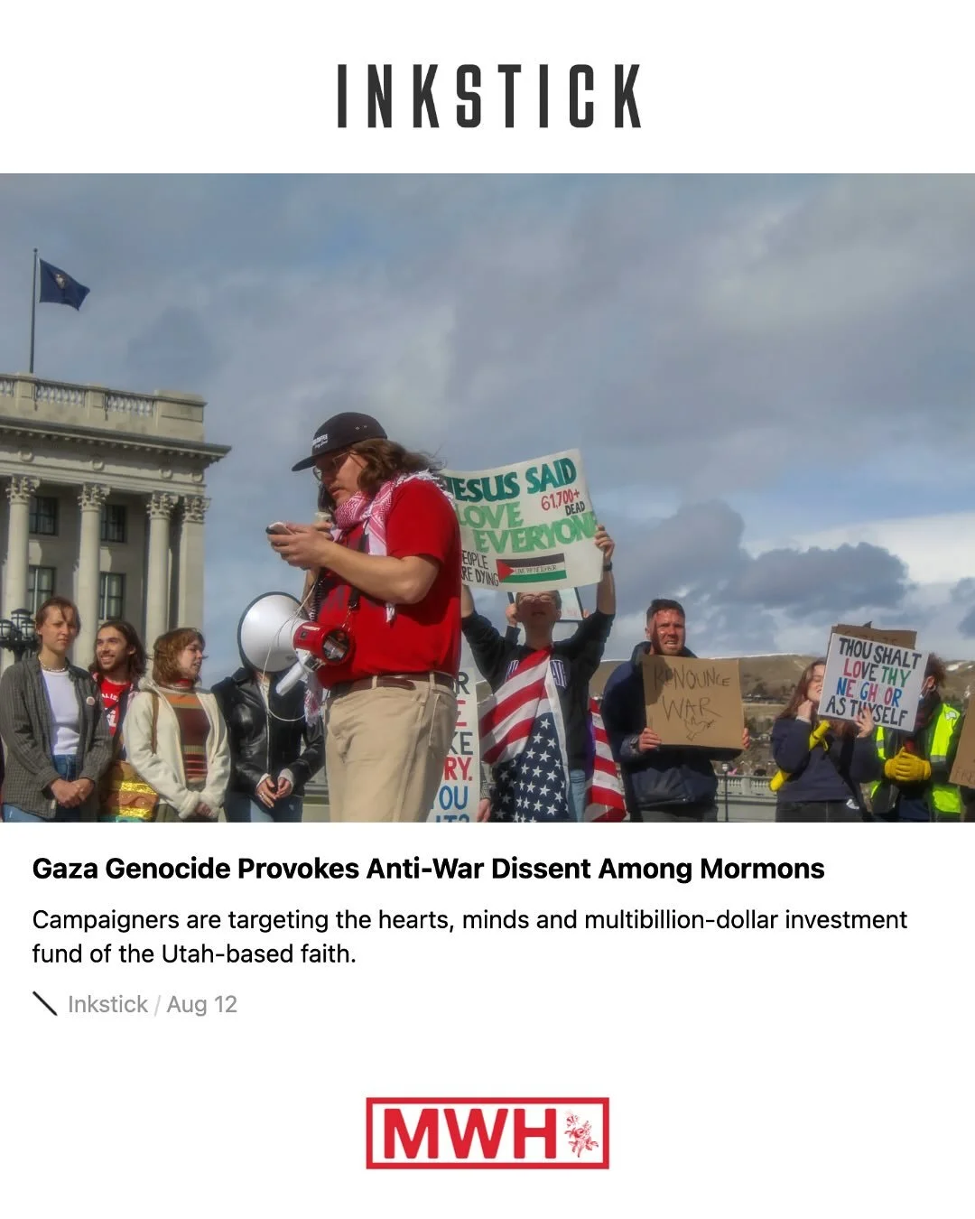 Happy to have @tkbarnes from @inkstickmedia cover our work for a free Palestine!

Give the full article a read: https://inkstickmedia.com/ gaza-genocide-provokes-anti-war-dissent-among-mormons/

Help us organize for a liberated Palestine! 🇵🇸 
https