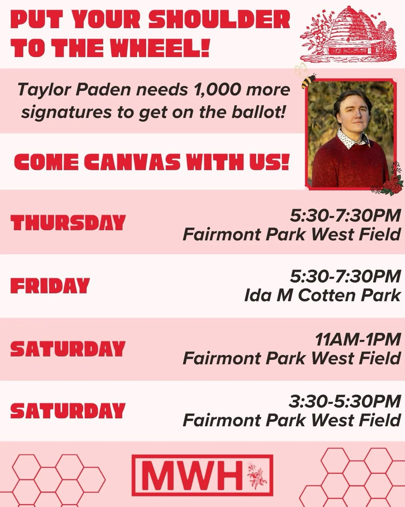 Let&rsquo;s put our shoulders to the wheel! 💪

We got another 2 weeks to get a Democratic Socialist on the ballot! 🌹

Comment what days you&rsquo;ll be out there canvassing 👇