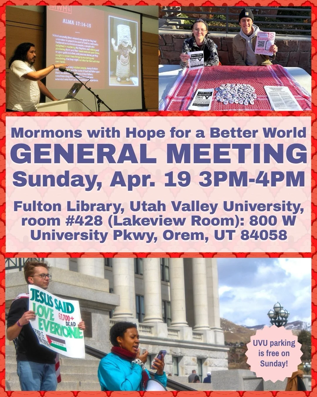 JOIN US for our monthly general meeting THIS Sunday (April 19) 3-4PM! Fulton Library, Utah Valley University, room #428 (Lakeview Room): 800 W University Pkwy, Orem, UT 84058 🐝🌹

Parking at UVU is FREE on Sundays!