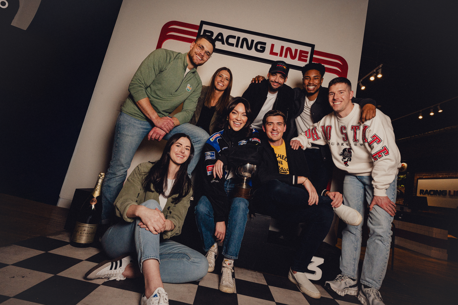 Group shot of friends enjoying the their visit to Racing Line