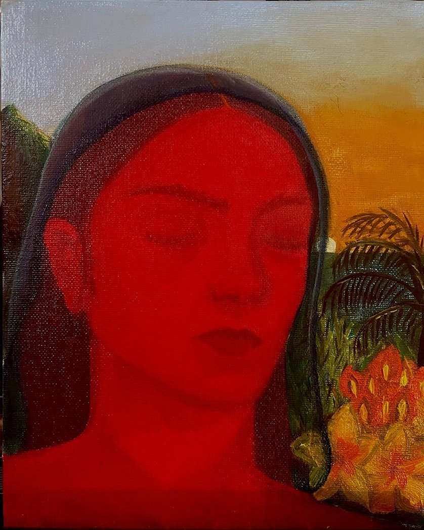 "MUJER ROJA"
8x10 acrílico sobre lienzo,
abril 2024