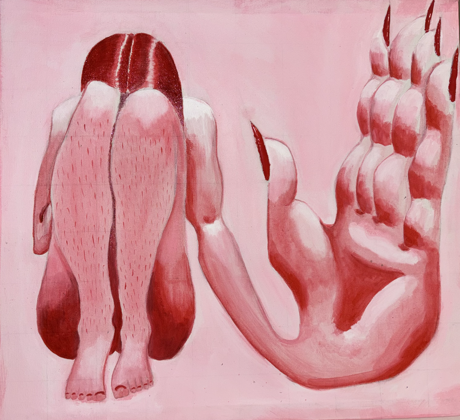 "A MI NO SE ME HA PERDIDO NADA" 18x20 acrílico, esmalte de uñas, y labial sobre lienzo, noviembre 2025