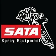 Logo of Sata Spray Equipment featuring a spray gun illustration and text.