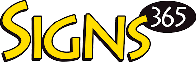 Logo for 'Signs 365' with yellow and black lettering.