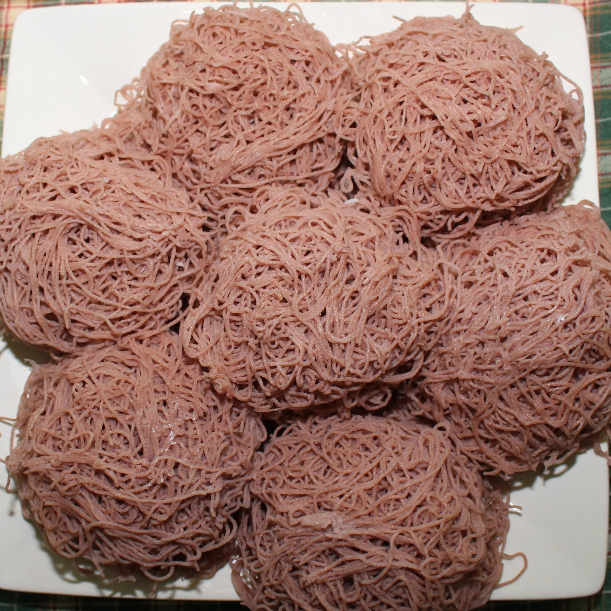 String Hoppers (Idiyappam, Red Rice) with Coconut Sambal