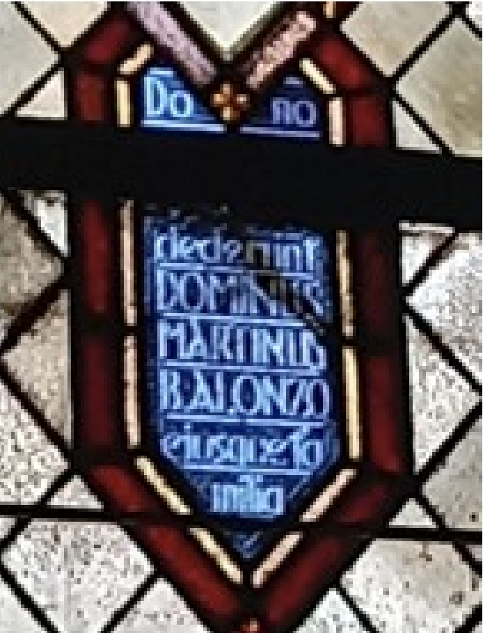  Stained-glass window bearing the name of Martin B. Alonzo and his family 