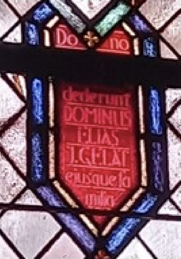  Stained-glass window bearing the name of Elias Gelat and his family 