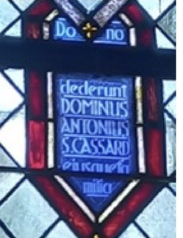  Stained-glass window bearing the name of Anton S. Cassar and his family 