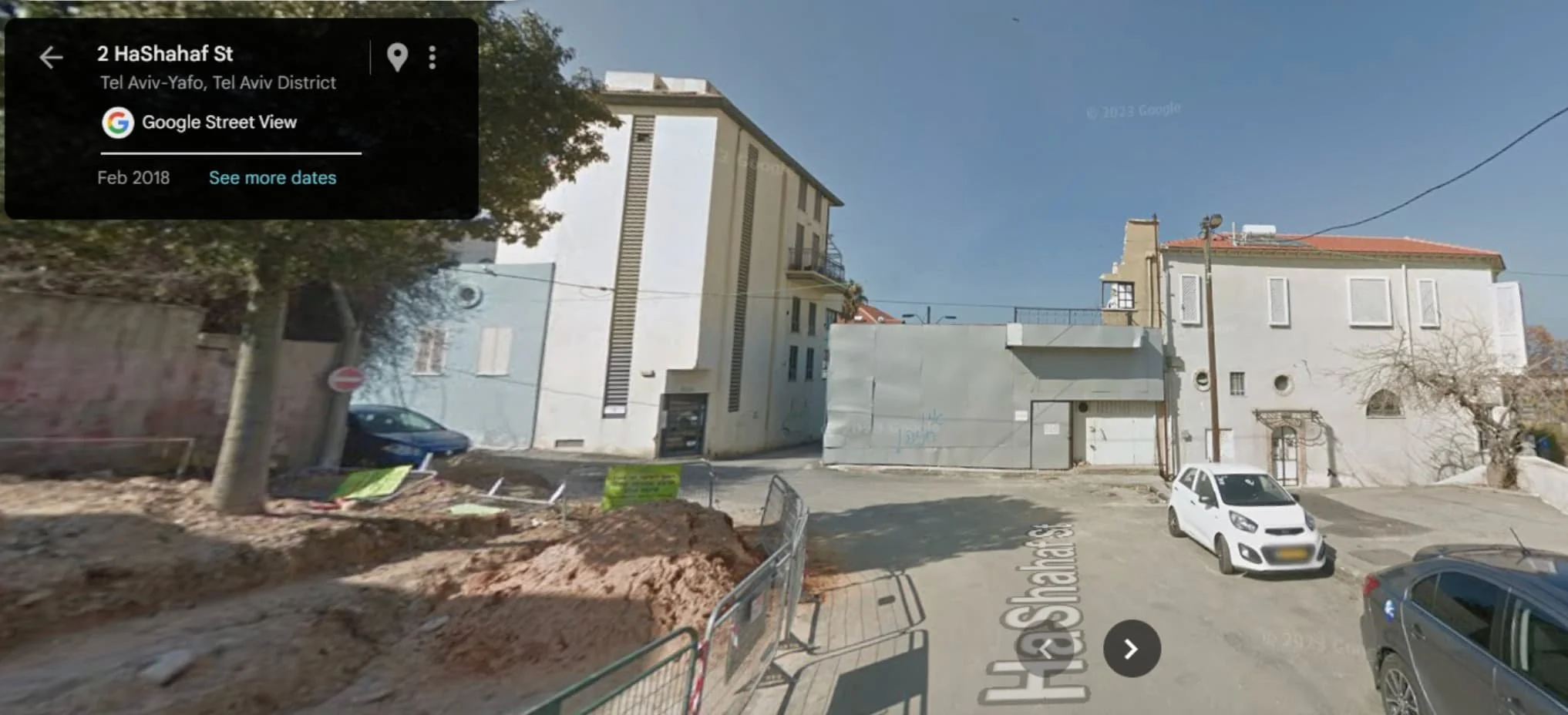  Google Street View image captured in February 2018, showing that the original house had been demolished and replaced by a new structure. A small section of the old house is still visible in the upper right, directly behind the new grey structure. 