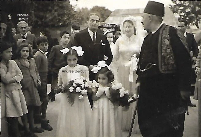 Salma Berouti on her wedding day, with her brother Joseph Berouti, Jaffa, February 1947