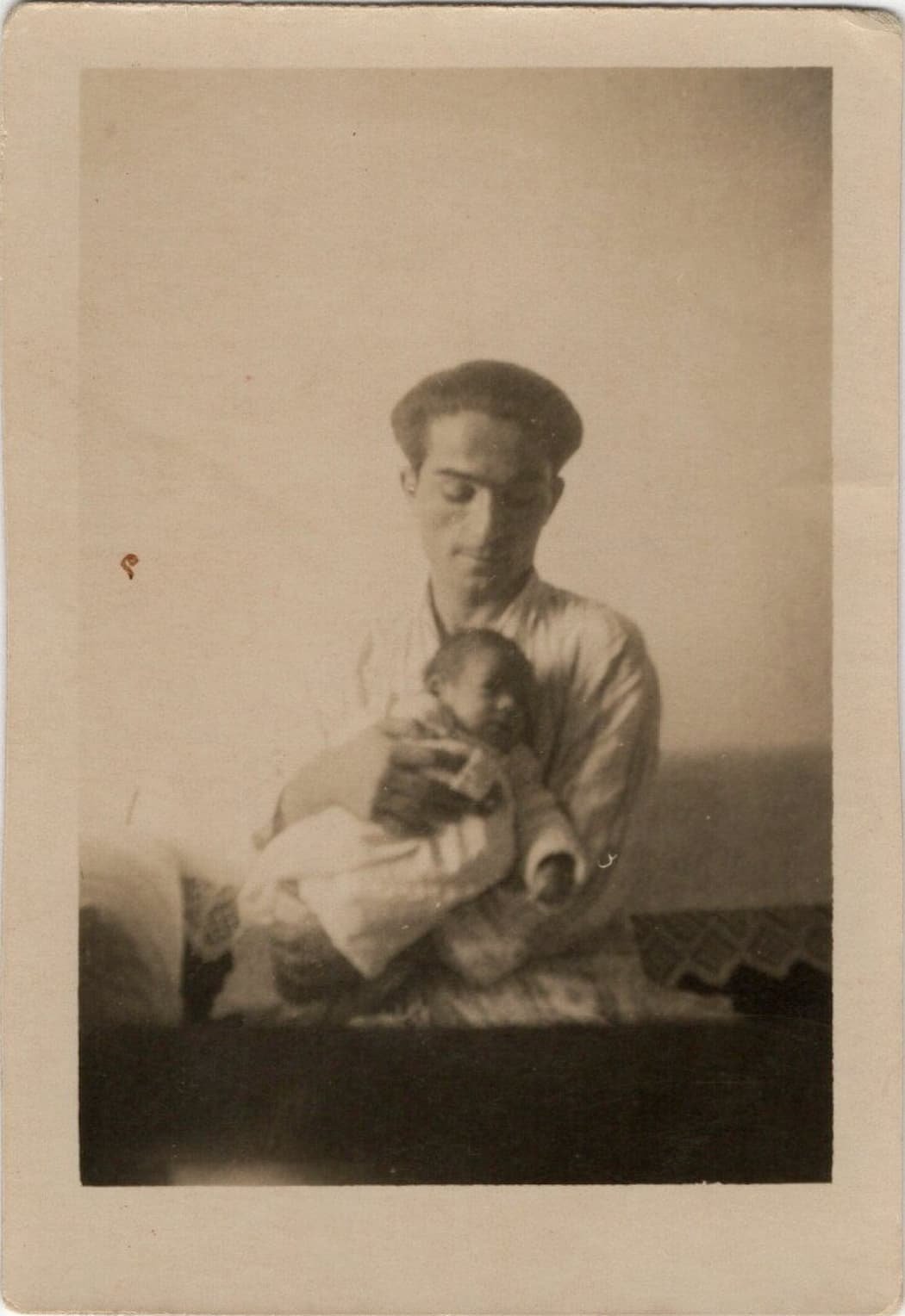 Michel Berouti as a baby, with his uncle François, Jaffa, ca. 1927