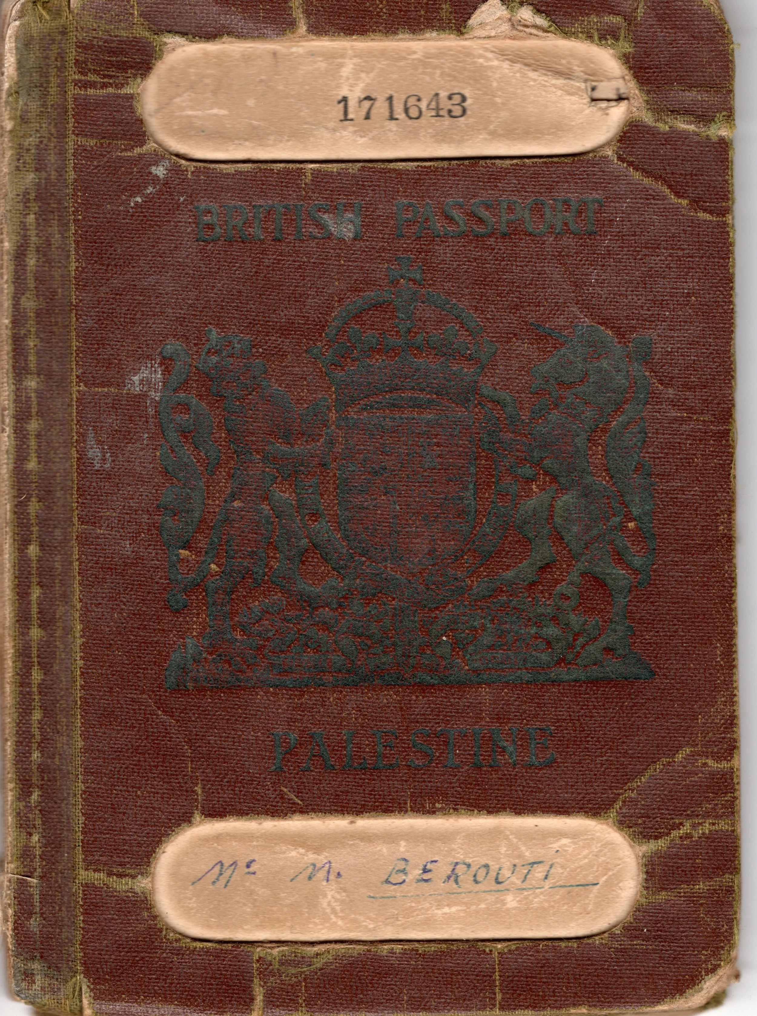 Michel Berouti's passport front cover - Mandatory Palestine.