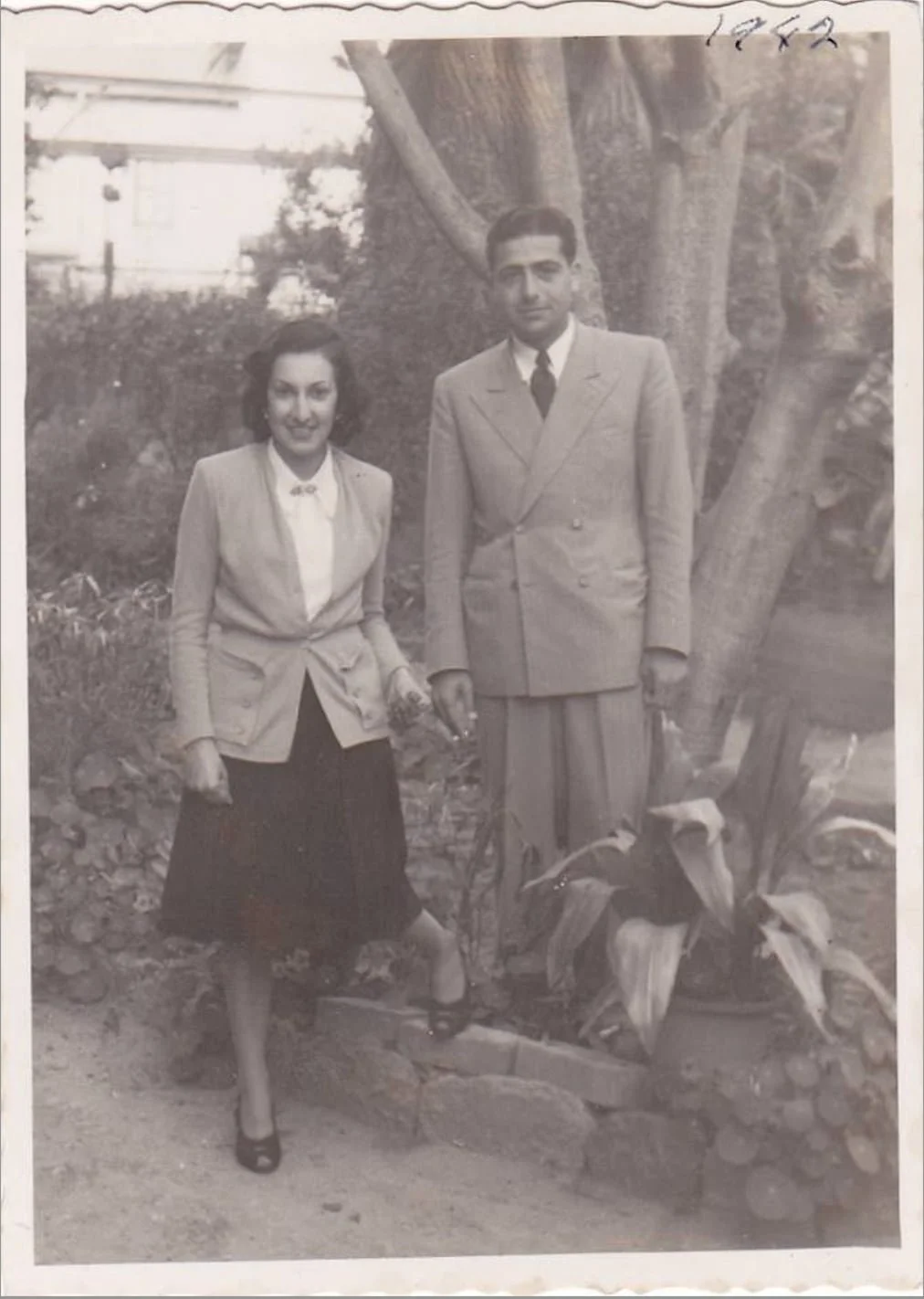 Charles Emile Berouti and Samira Halabi as an engaged couple, Jaffa, 1943