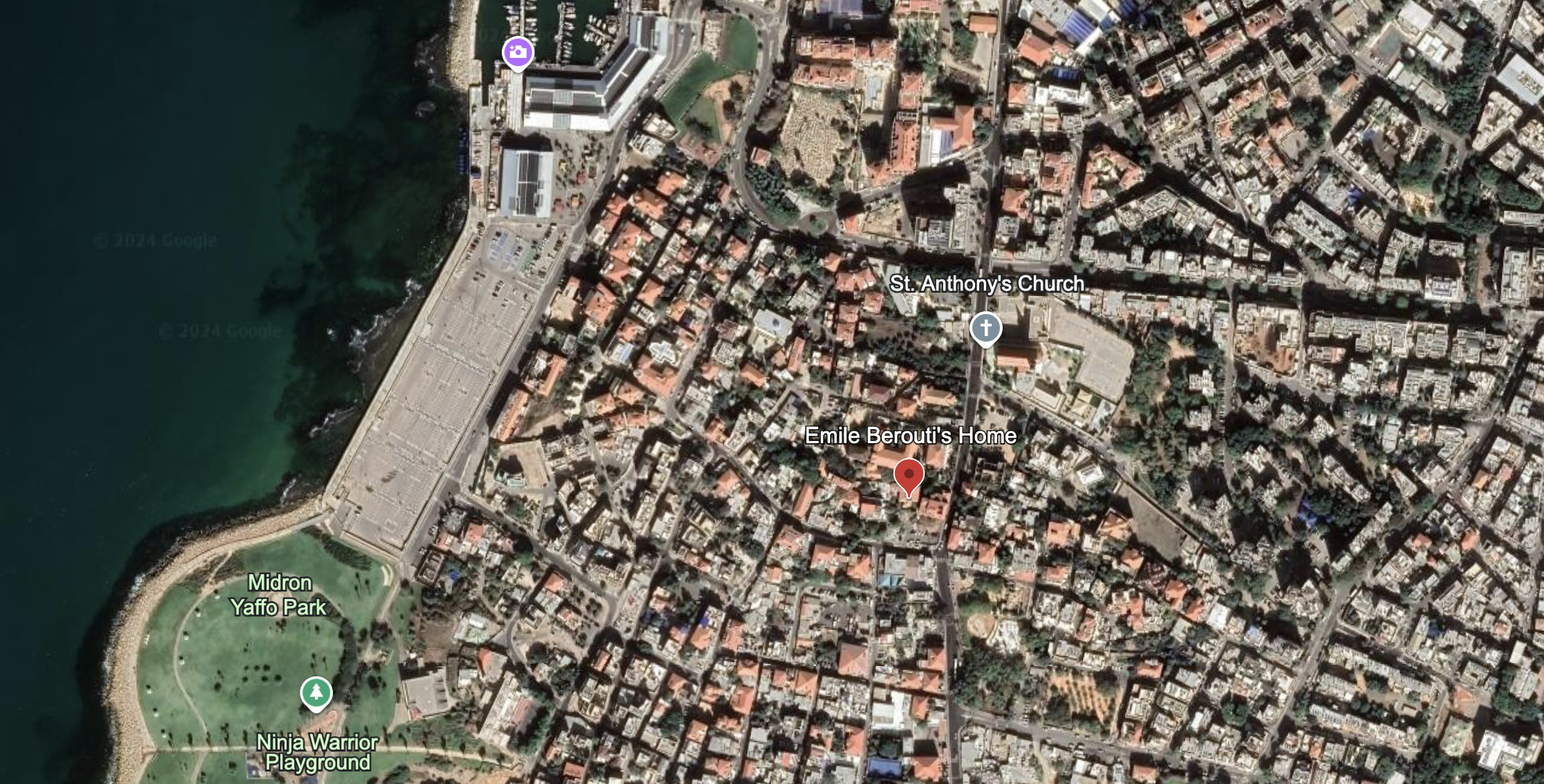 Emile Berouti's house in Jaffa from Google Earth