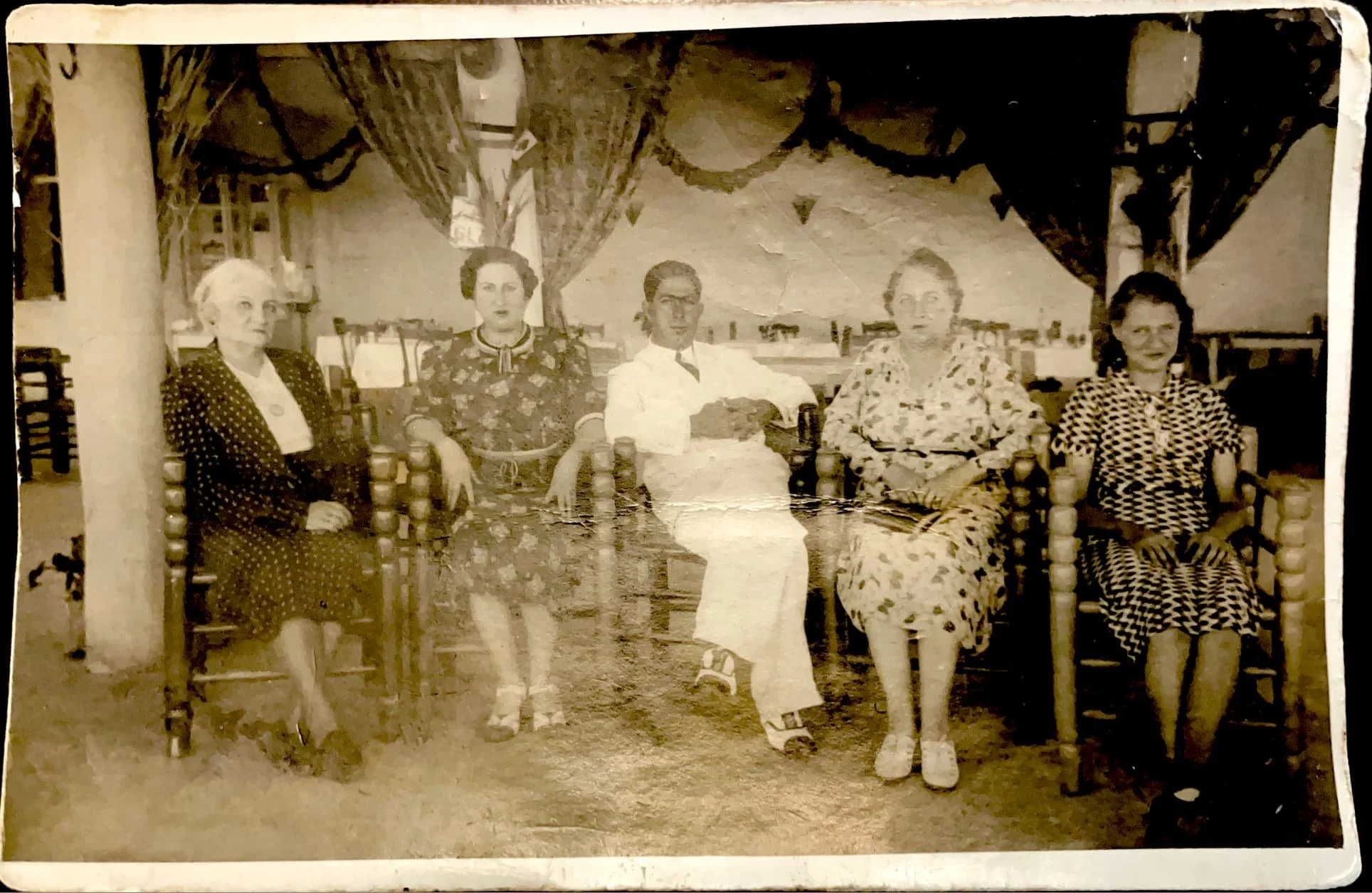 From left to right: Catherine Price (wife of Gabriel Berouti), Eugenie, Joseph Issid, Christine Price (director of the Apollo Cinema), and her daughter, Rita Zamaria (wife of Tony Gabriel Berouti).