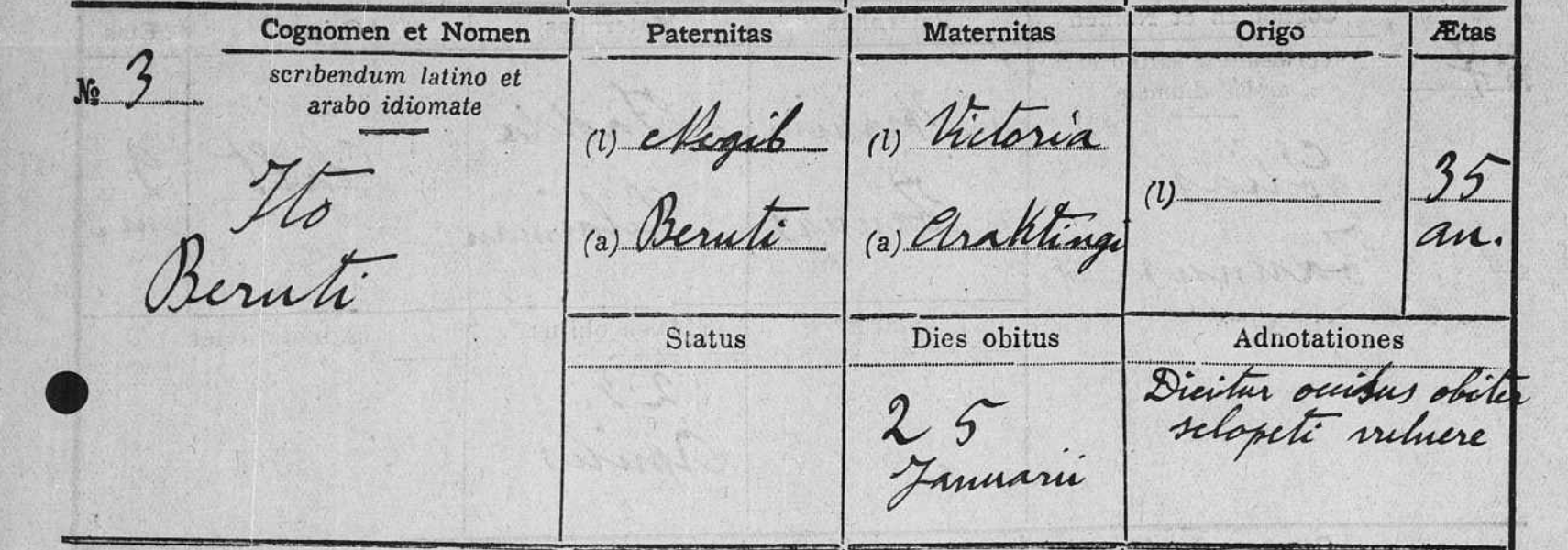 Death Record - Ito Berouti, 25 January, 1939.