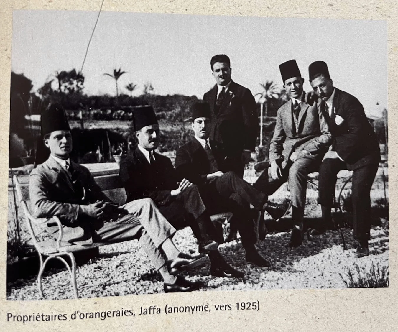 Jean Negib Berouti, on the far left of the picture. Second from the left is Amine Akel, ca. 1925. Source: Les Palestiniens, Elias Sanbar, 2004.