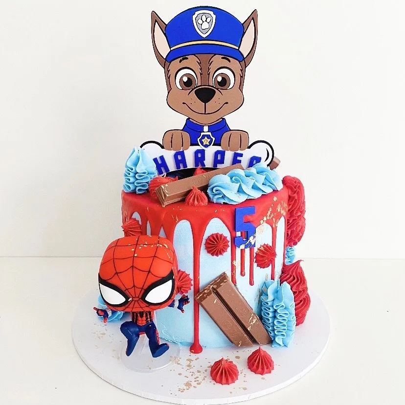 Double themed cake 🦴🕷️ 
Paw Patrol + Spider-Man