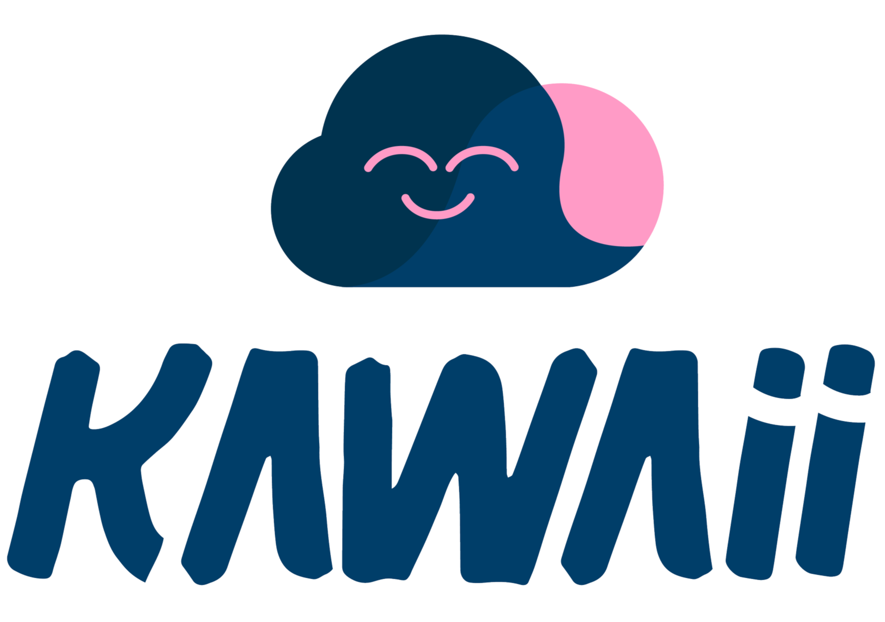 Logo di KAWAII con una nuvola felice e la parola KAWAII in caratteri grandi e stilizzati.