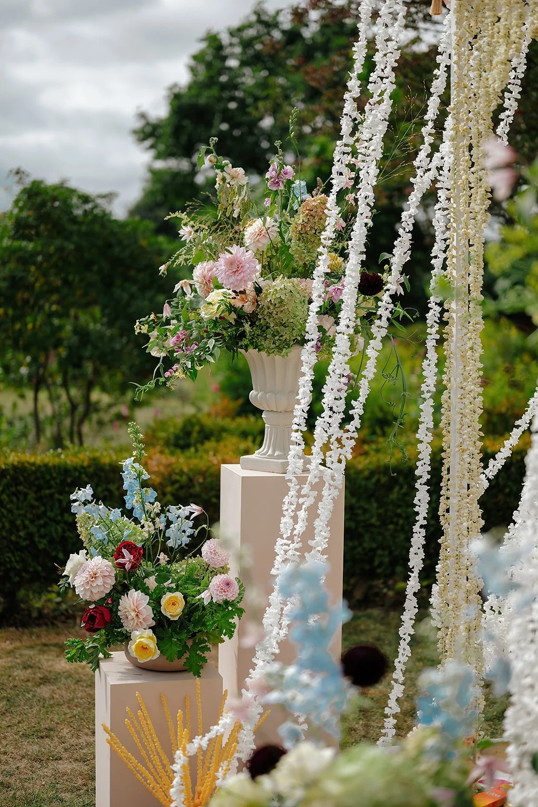Summer wedding ceremony florals