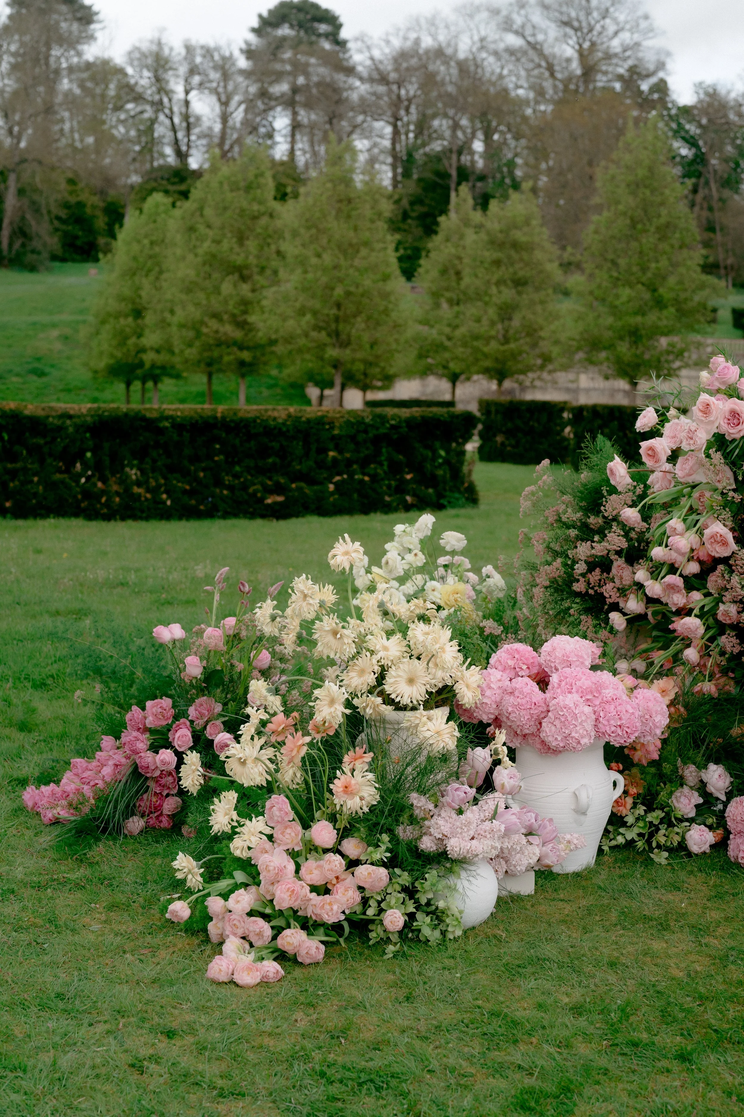 Delicate pink and yellow wedding flowers