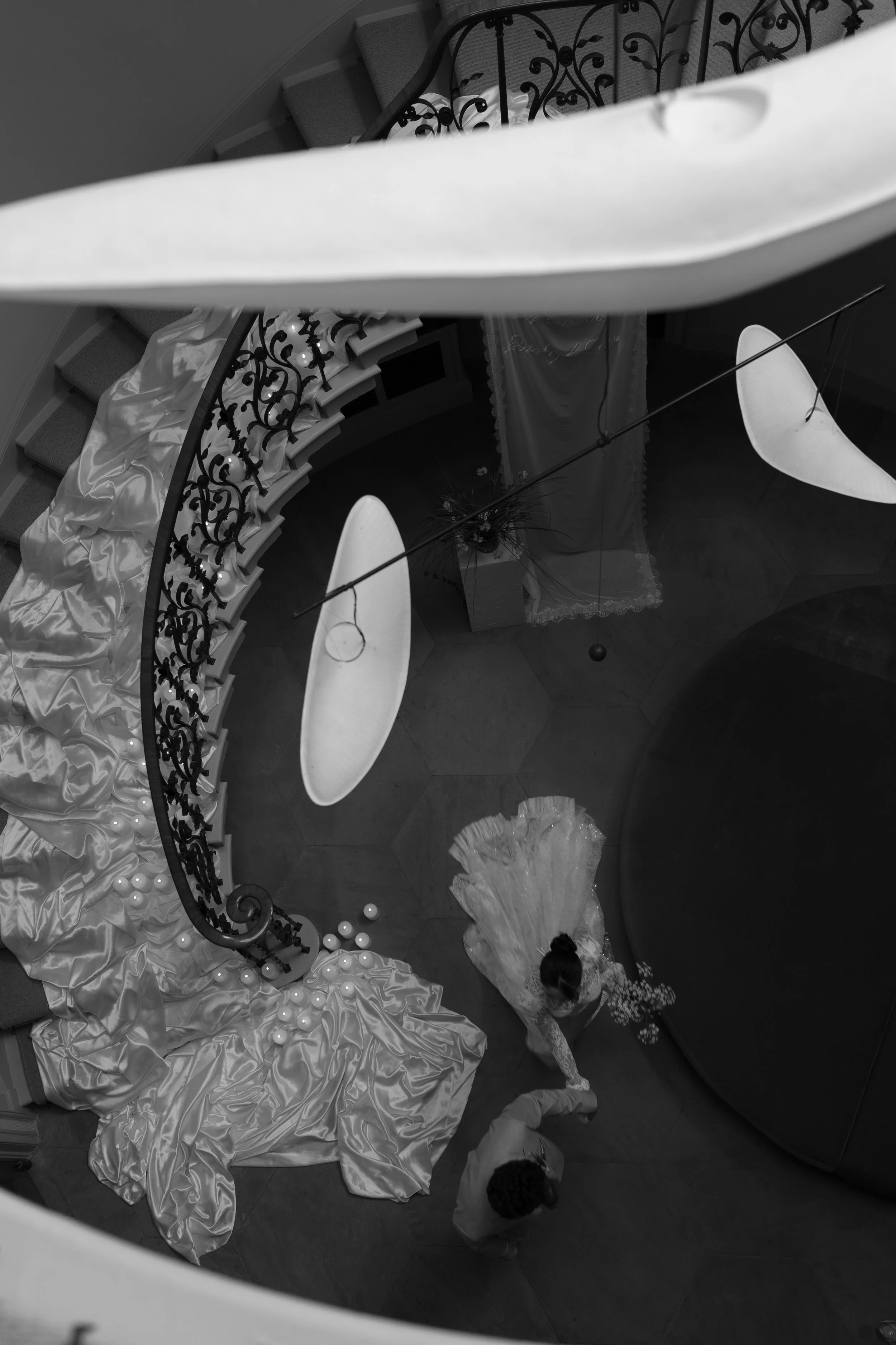 Spiral staircase wedding photo 