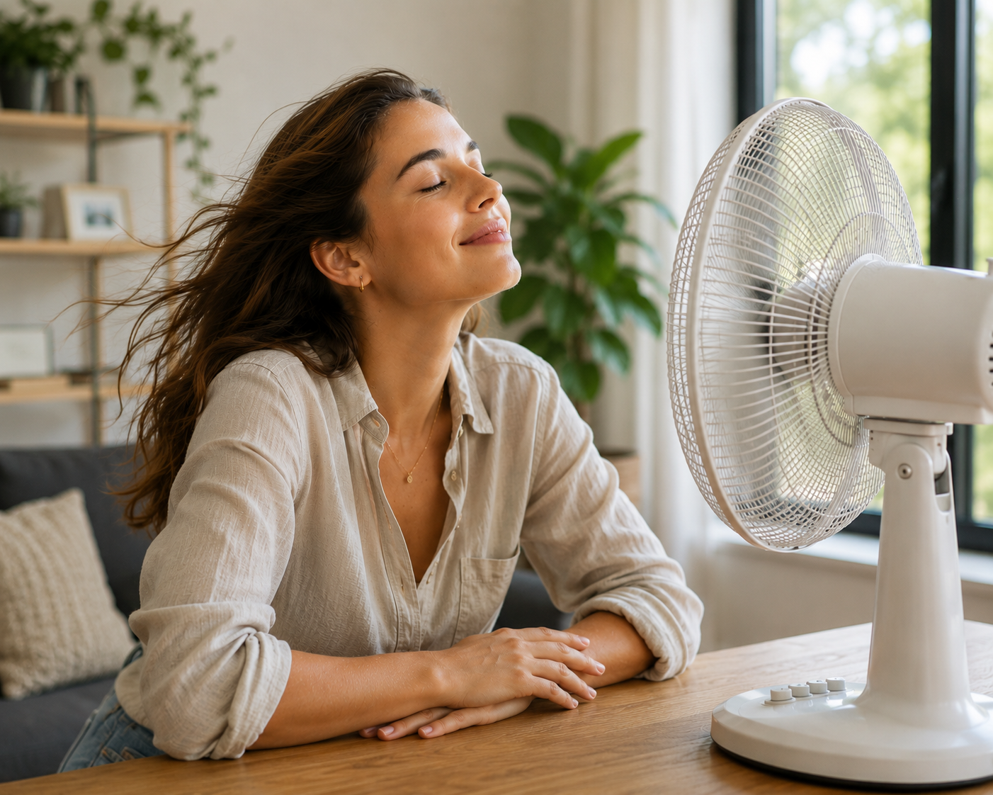 foto van vrouw bij ventilator