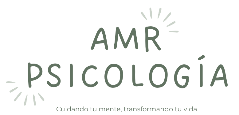 Texto en la imagen que dice "AMR Psicología", con el lema "Cuidando tu mente, transformando tu vida" en letras más pequeñas.
