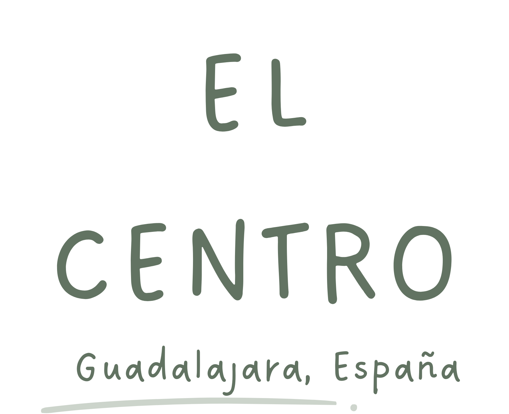 Logotipo con texto que dice 'El Centro Guadalajara, España' en estilo manuscrito con fondo verde oscuro.