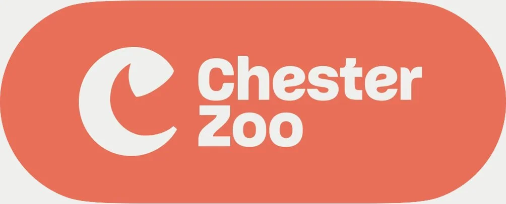 Chester Zoo logo with a large stylized letter 'C' and the words 'Chester Zoo' in white on an orange background.