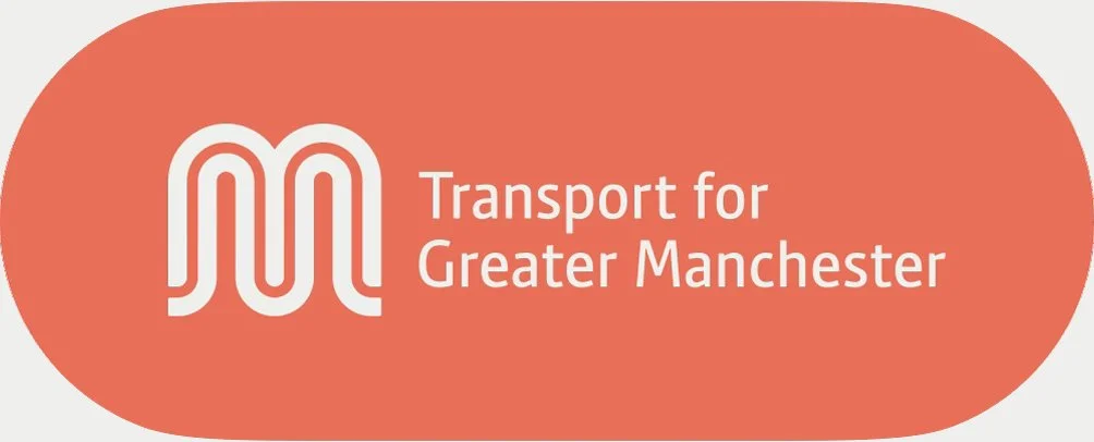 Logo for Transport for Greater Manchester with a stylized 'M' and text.