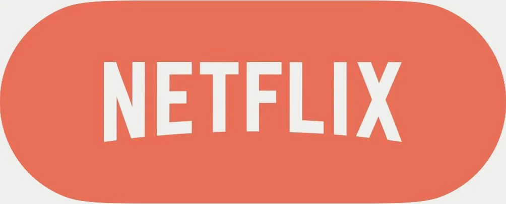 Netflix logo on an orange rounded rectangular background.