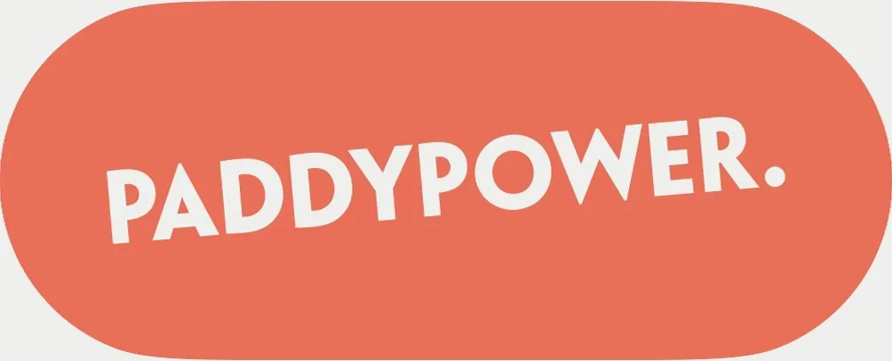 Orange oval background with the word "PADDYPOWER" in white, bold, playful font.