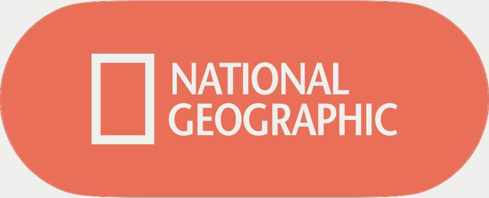 National Geographic logo with a white rectangle outline on a red oval background.