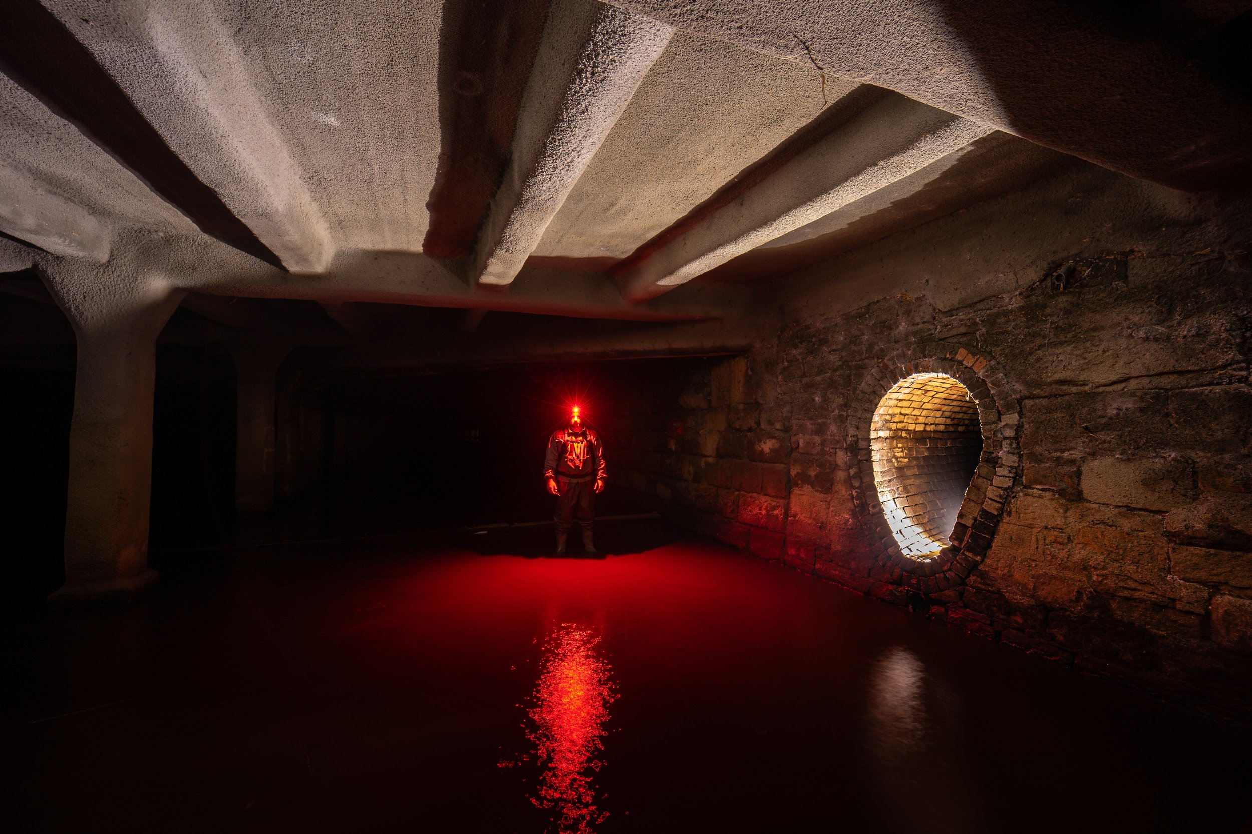 On the right is an original Victorian egg shaped sewer, Through here lies a modern day Processor.