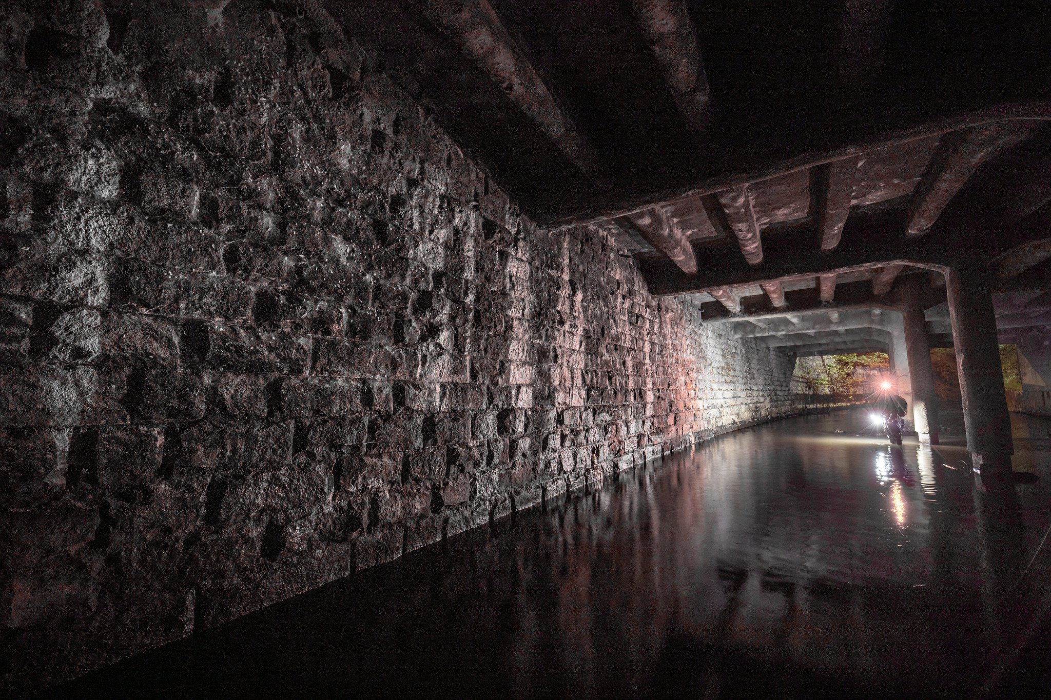 From here the outfall of the culvert can be seen flowing to the side of Rochdale police station.