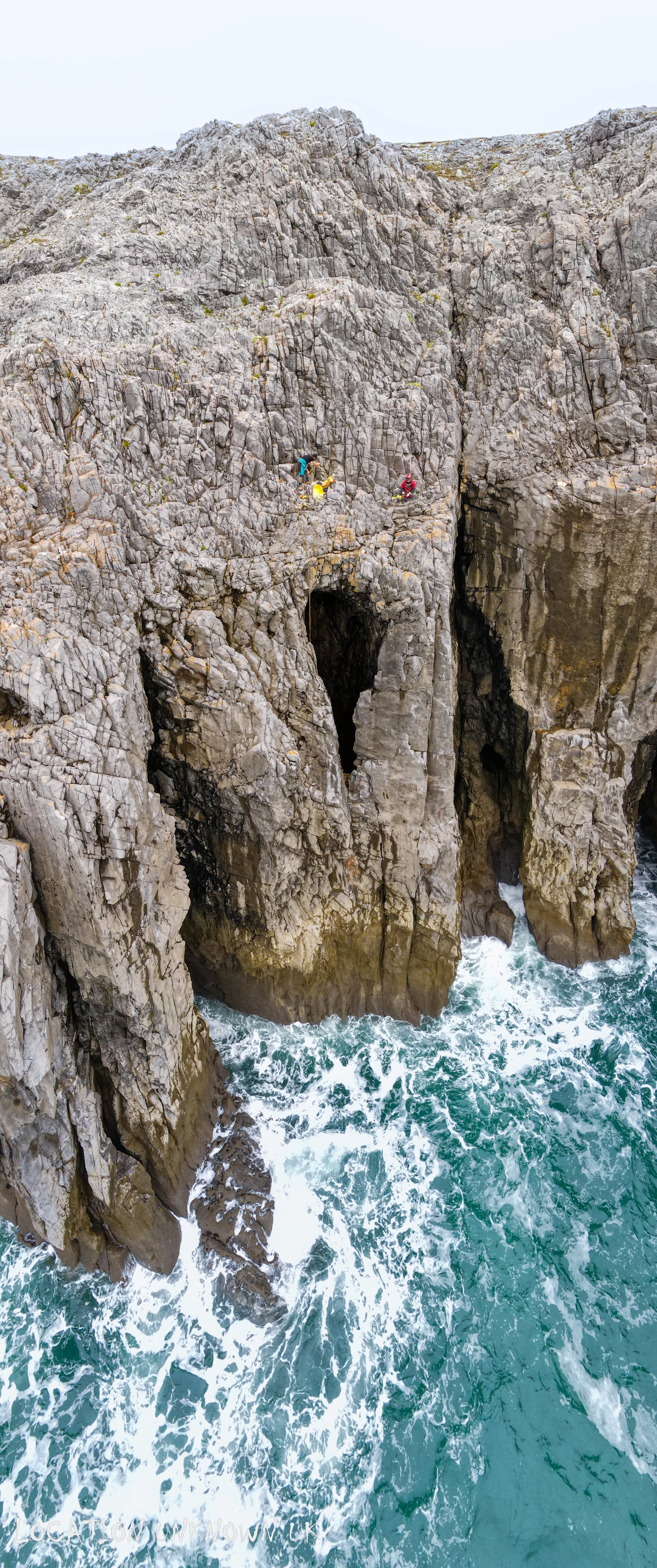 15metres below the cave entrance the thunderous roar of the sea crashing against the cliffs is a deafening sound.